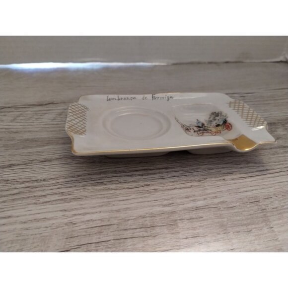 Vintage Ceramic Souvenir Dish With Gold Accents & Carriage Scene - Picture 2 of 4